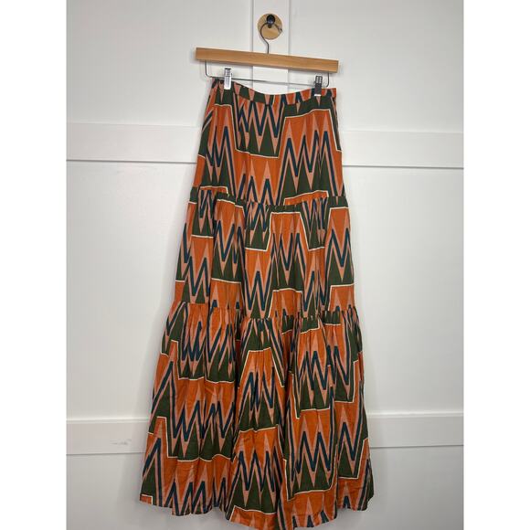 NEW Veronica Beard Geometric Linen Pleated Button Sundance Maxi Skirt Size: XS - Picture 6 of 7